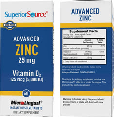 Zinc 25 mg with D3 5,000 IU tablets showing dual nutrient benefits