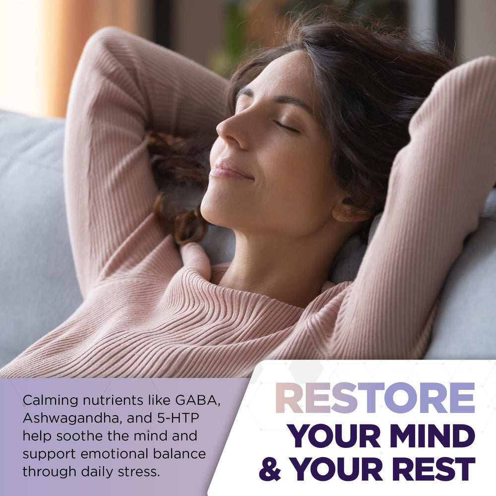 L-Theanine and 5-HTP blend shown as a natural mood and sleep aid.