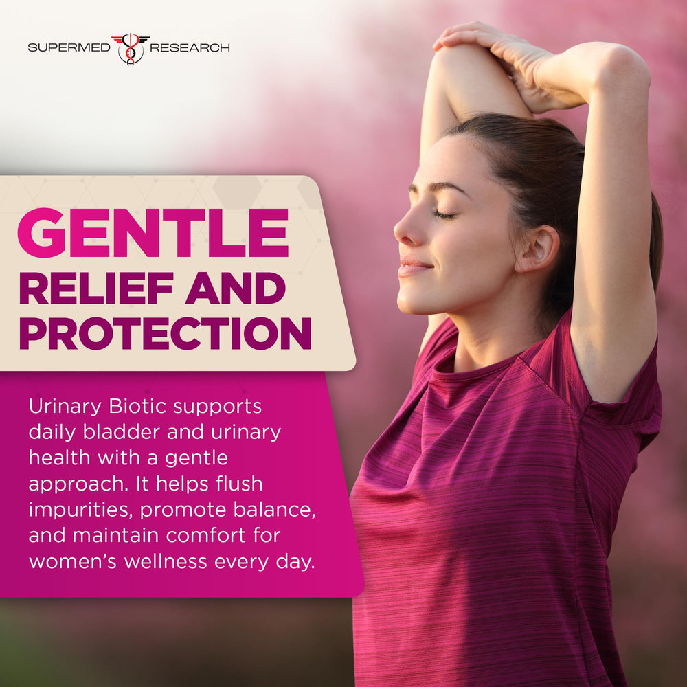 Person holds the Urinary Biotic bottle signaling a wellness-focused routine.