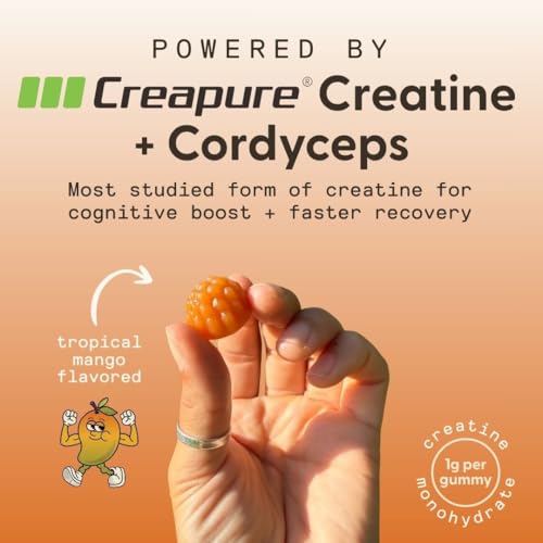 SuperMush Creatine Gummies jar with opening, easy daily routine and focus.