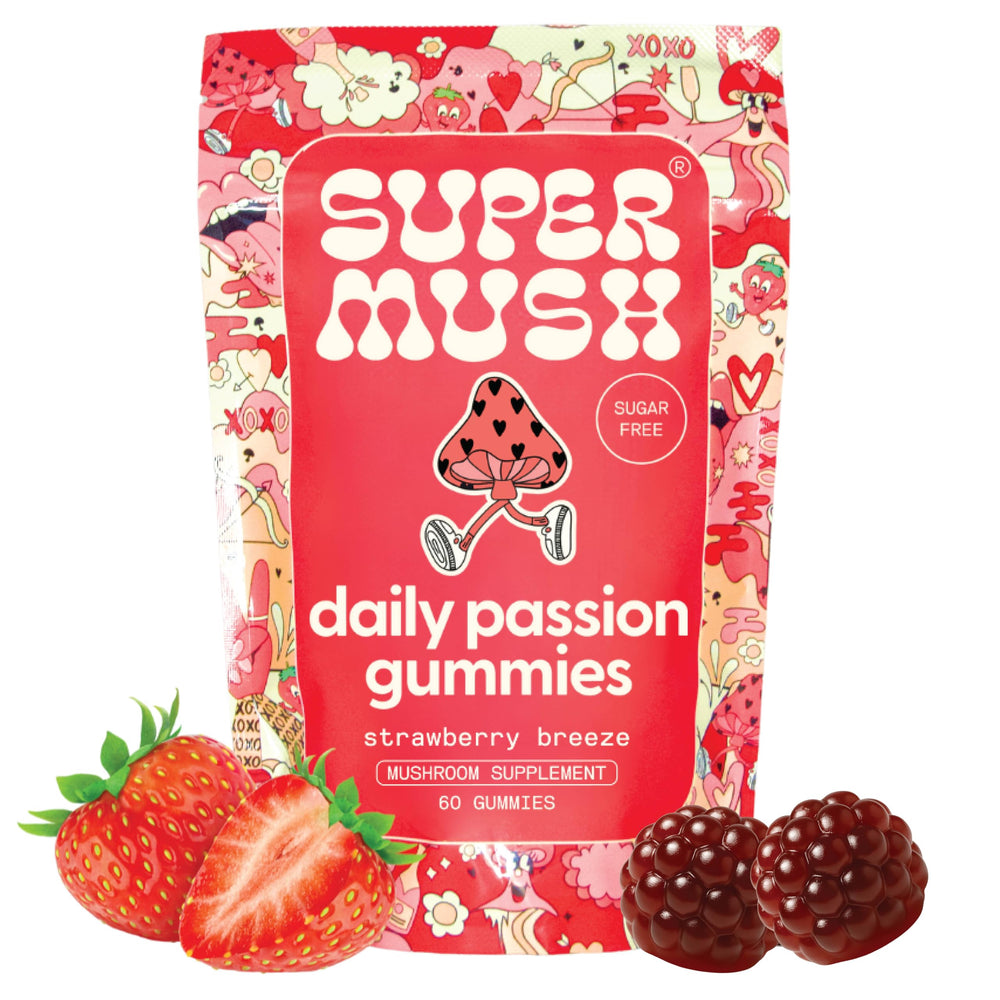 SuperMush Horny Goat Weed Gummies bottle signals vitality and daily energy.