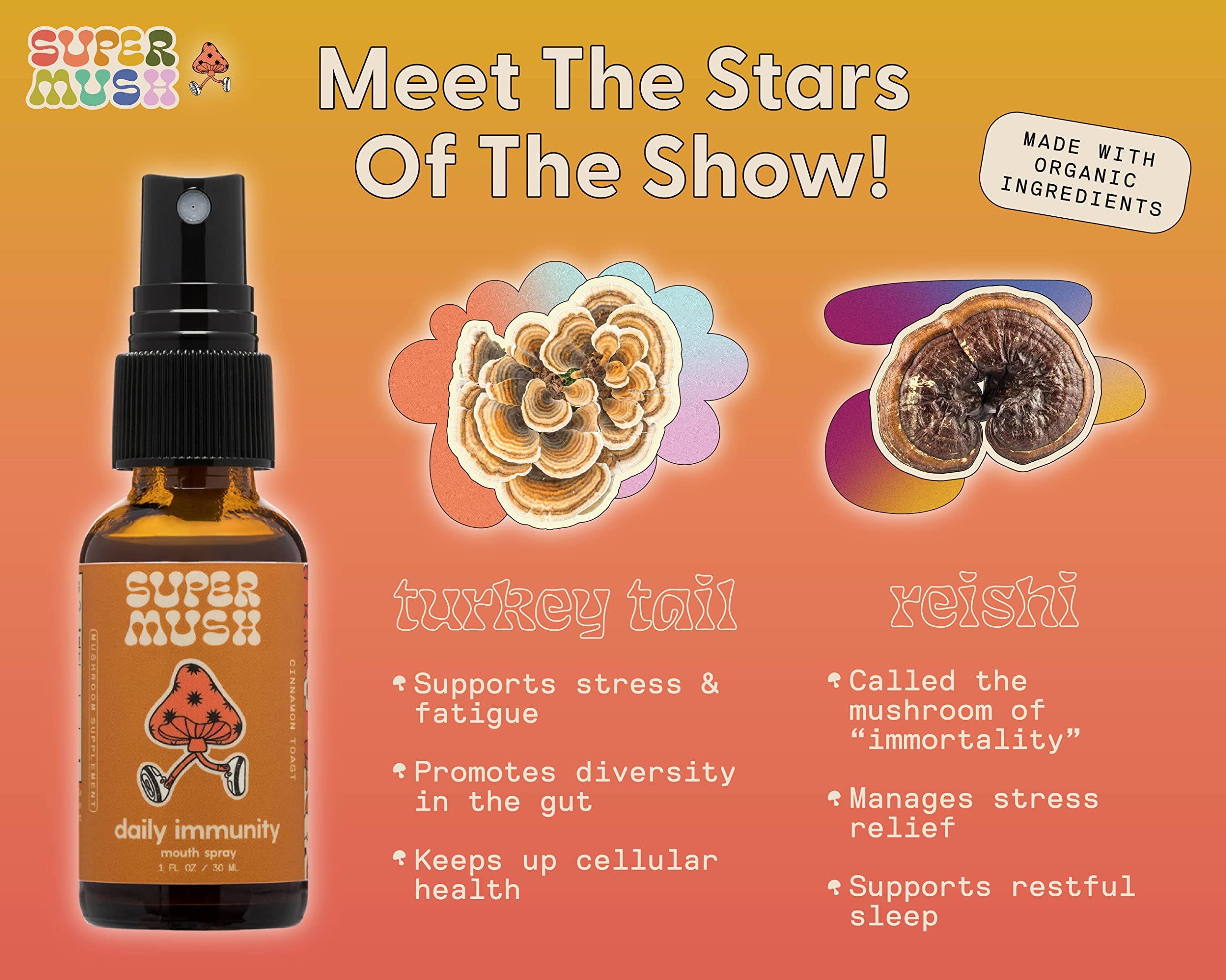 SuperMush mouth spray usage pump for easy, on-the-go daily dosing.