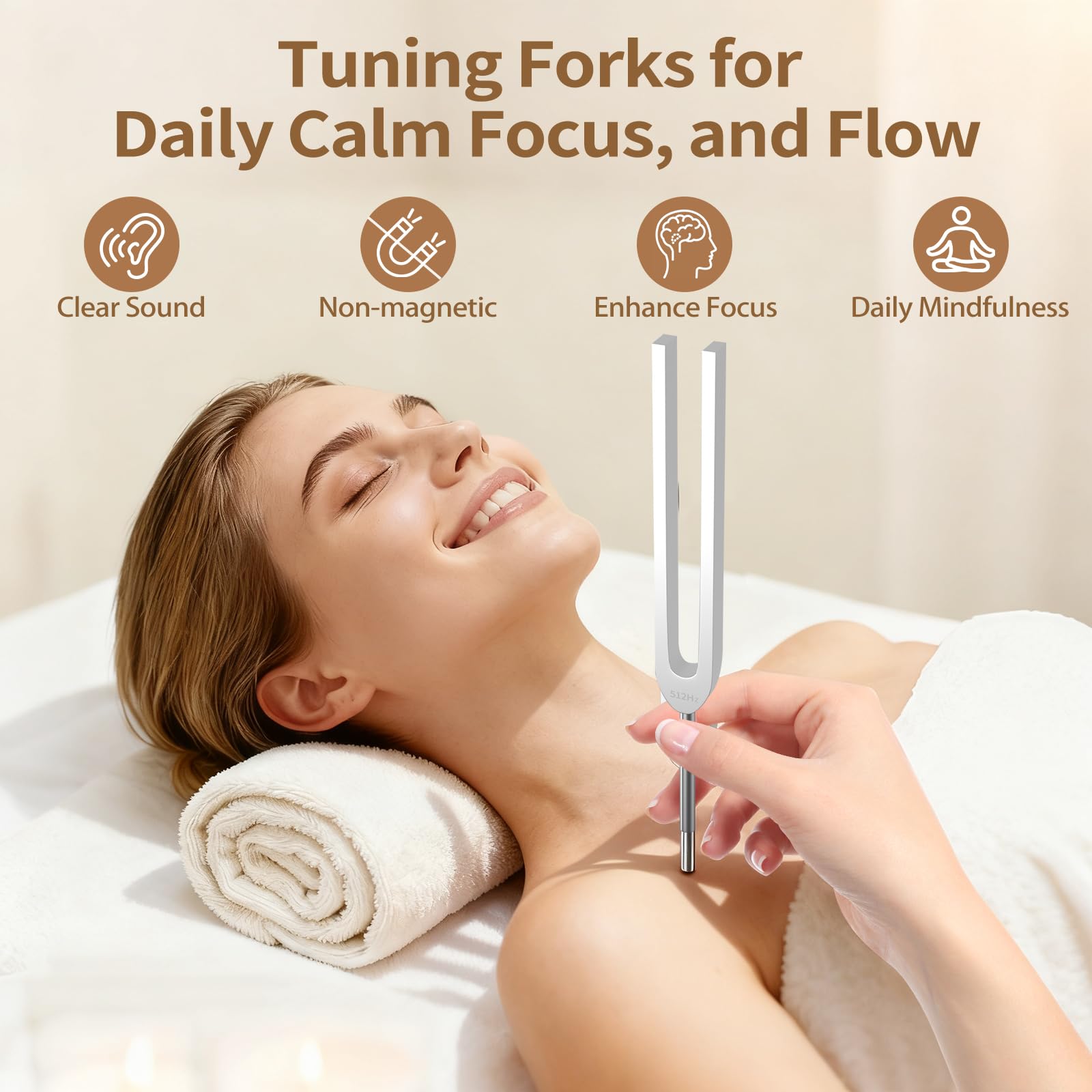 SUPERNIGHT 136 Hz tuning fork shown for meditation.