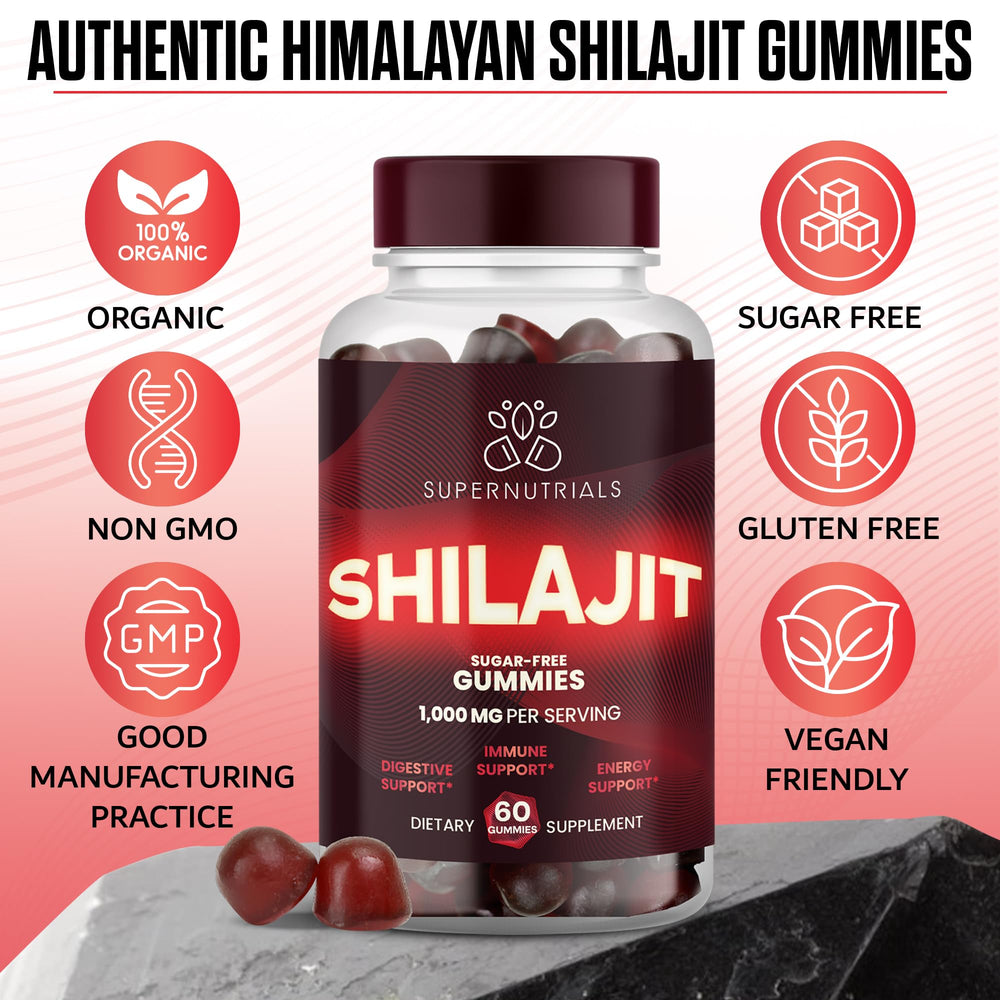 SUPERNUTRIALS Shilajit Gummies ingredients featuring fulvic acid and minerals