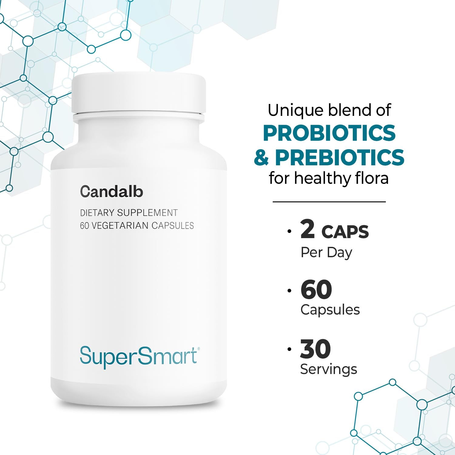 Supersmart Candalb 60 DRCaps packaging indicating a two-month supply for routine use.