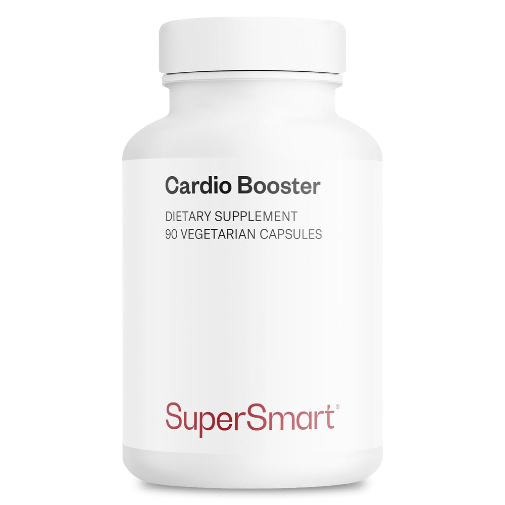 Supersmart Cardio Booster bottle front showing label and vegan formula benefits.