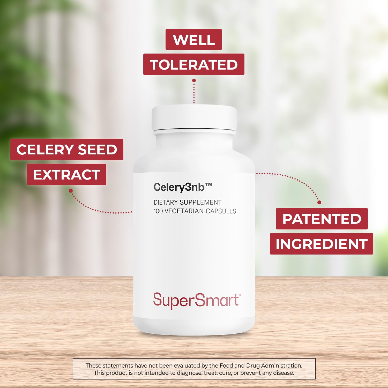 Supersmart Celery3nb label graphic detailing patent celery extract and phthalides.