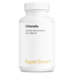Supersmart Chlorella tablets in bottle for daily wellness support.