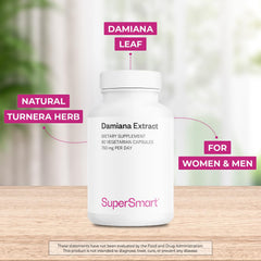 Supersmart Damiana leaf capsules bottle on a shelf