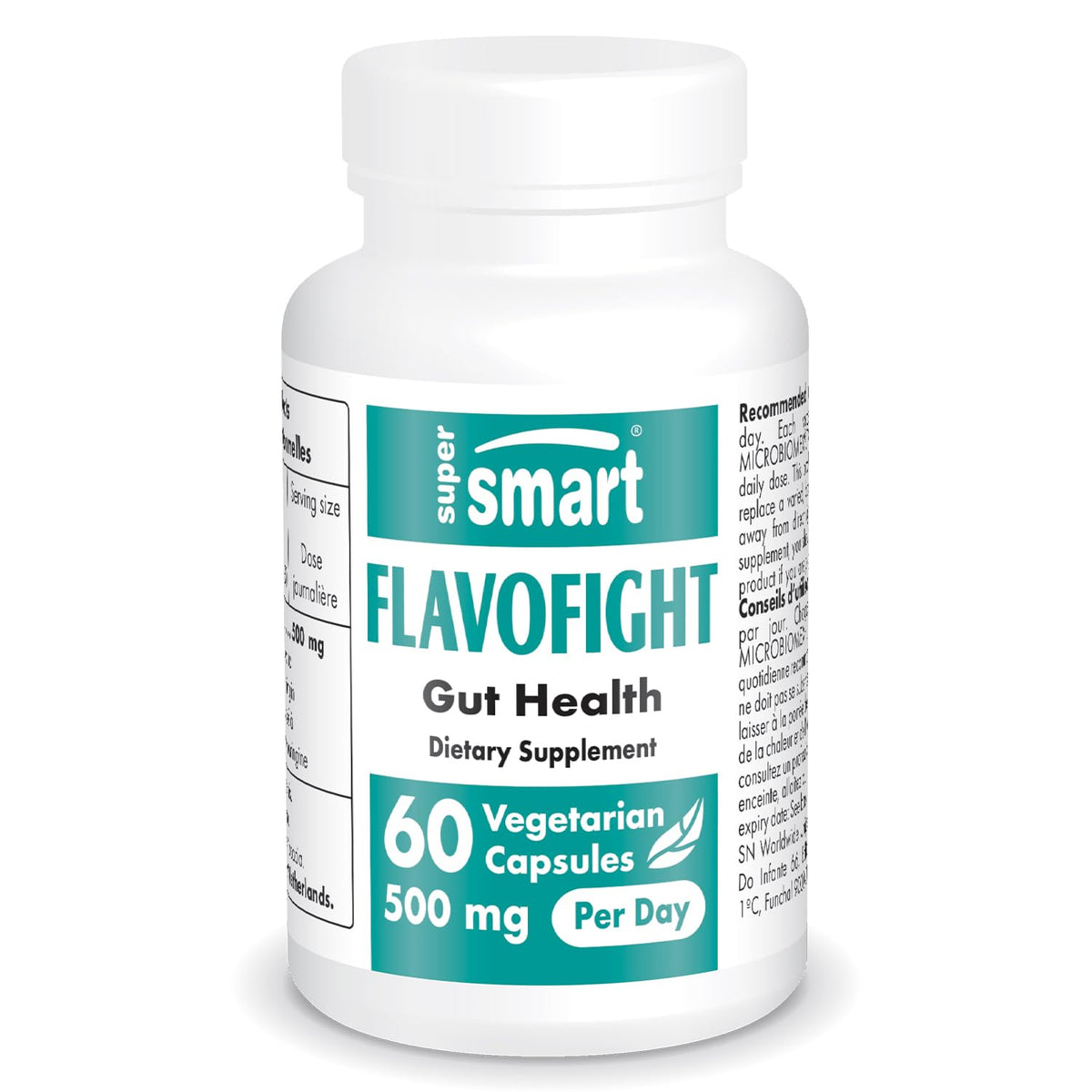 Supersmart FlavoFight orange bottle shows capsules for daily antioxidant support.