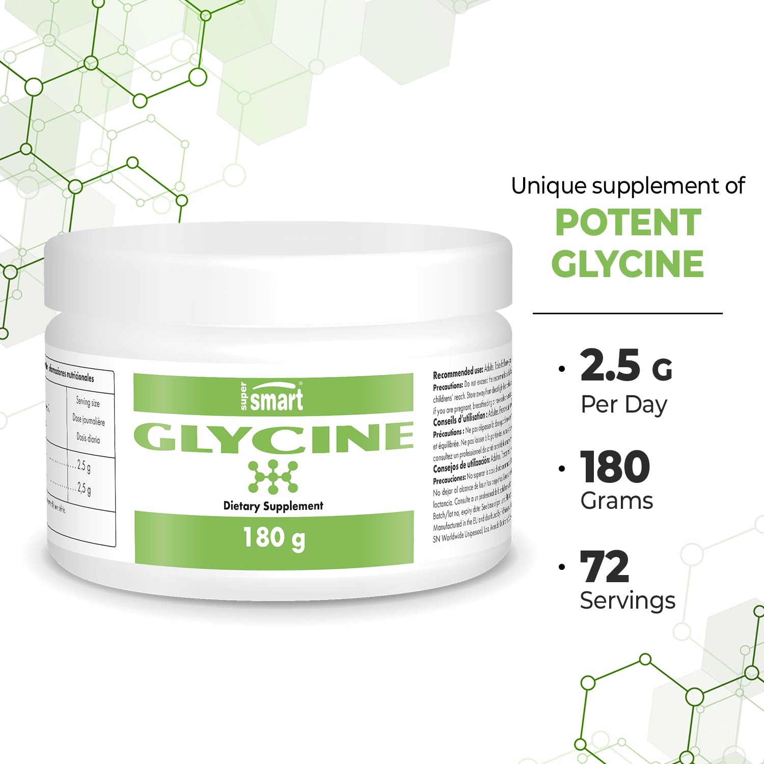Supersmart glycine label highlights vegan gluten-free formula