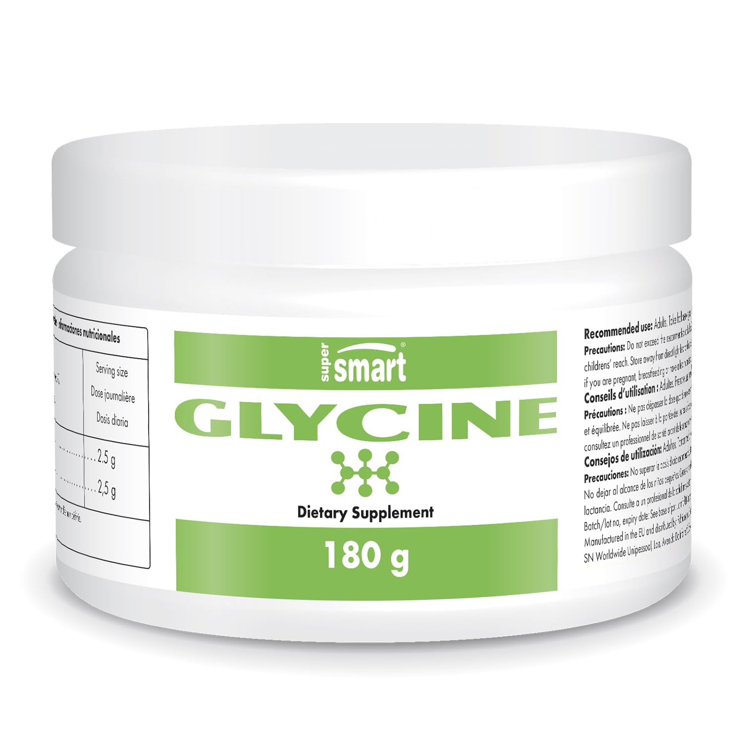 Supersmart glycine powder bottle for daily amino acid support