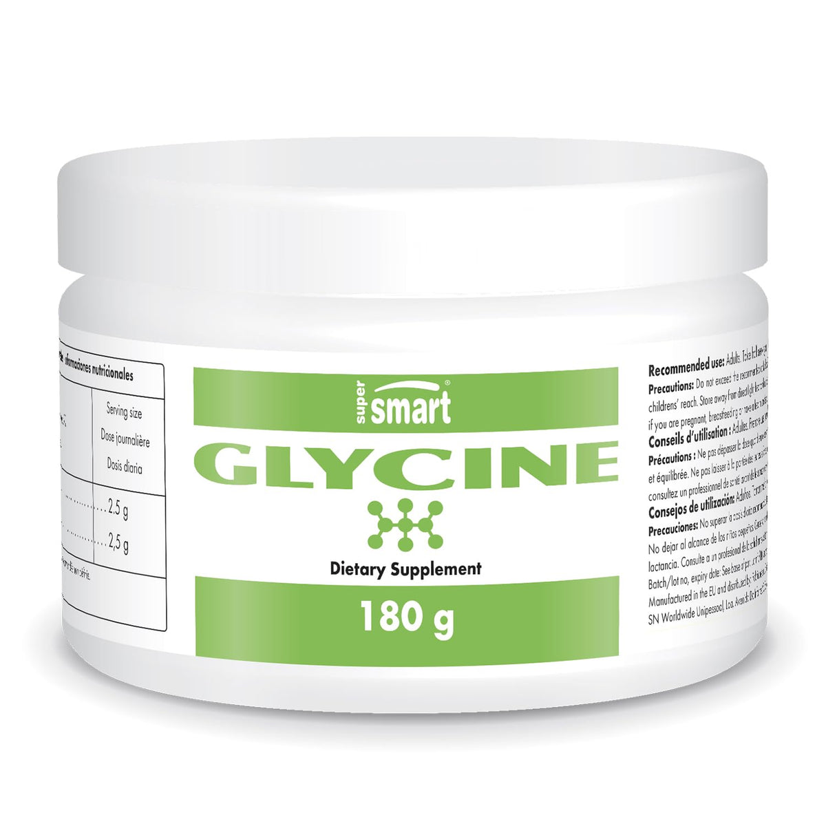 Supersmart glycine powder bottle for daily amino acid support