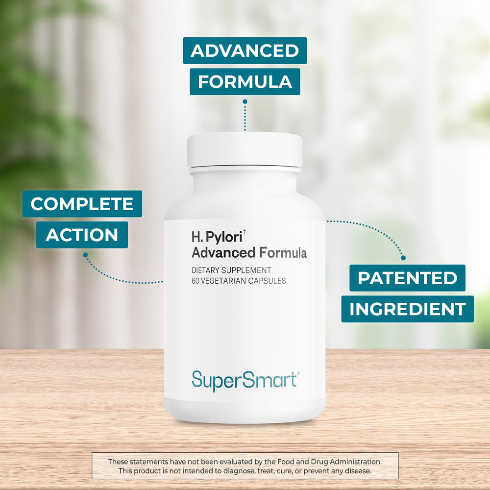 Supersmart H. Pylori Advanced capsules close-up highlighting probiotic blend