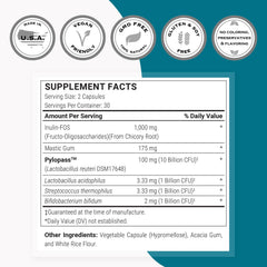 Product label for Supersmart H. Pylori Advanced showing non-GMO and gluten-free features