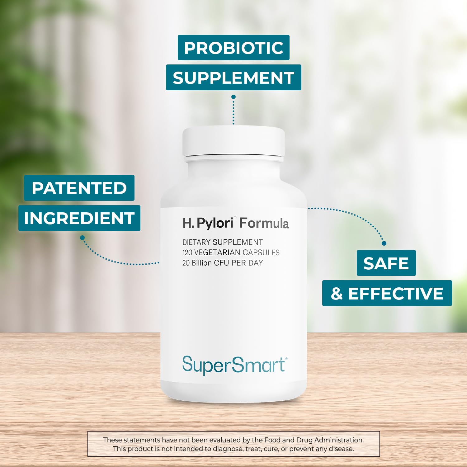 Supersmart H. Pylori DSM17648 capsules closeup highlighting probiotic potency.