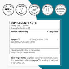 Supersmart H. Pylori DSM17648 label front featuring Pylopass probiotic.
