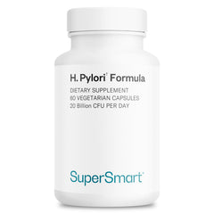 Supersmart H. Pylori Formula bottle front shows high potency probiotic for digestive balance.