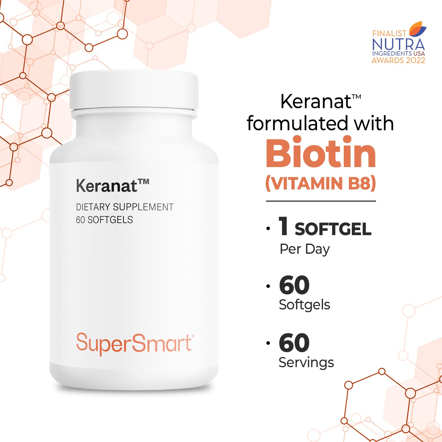 Supersmart Keranat non-GMO and gluten-free label close-up