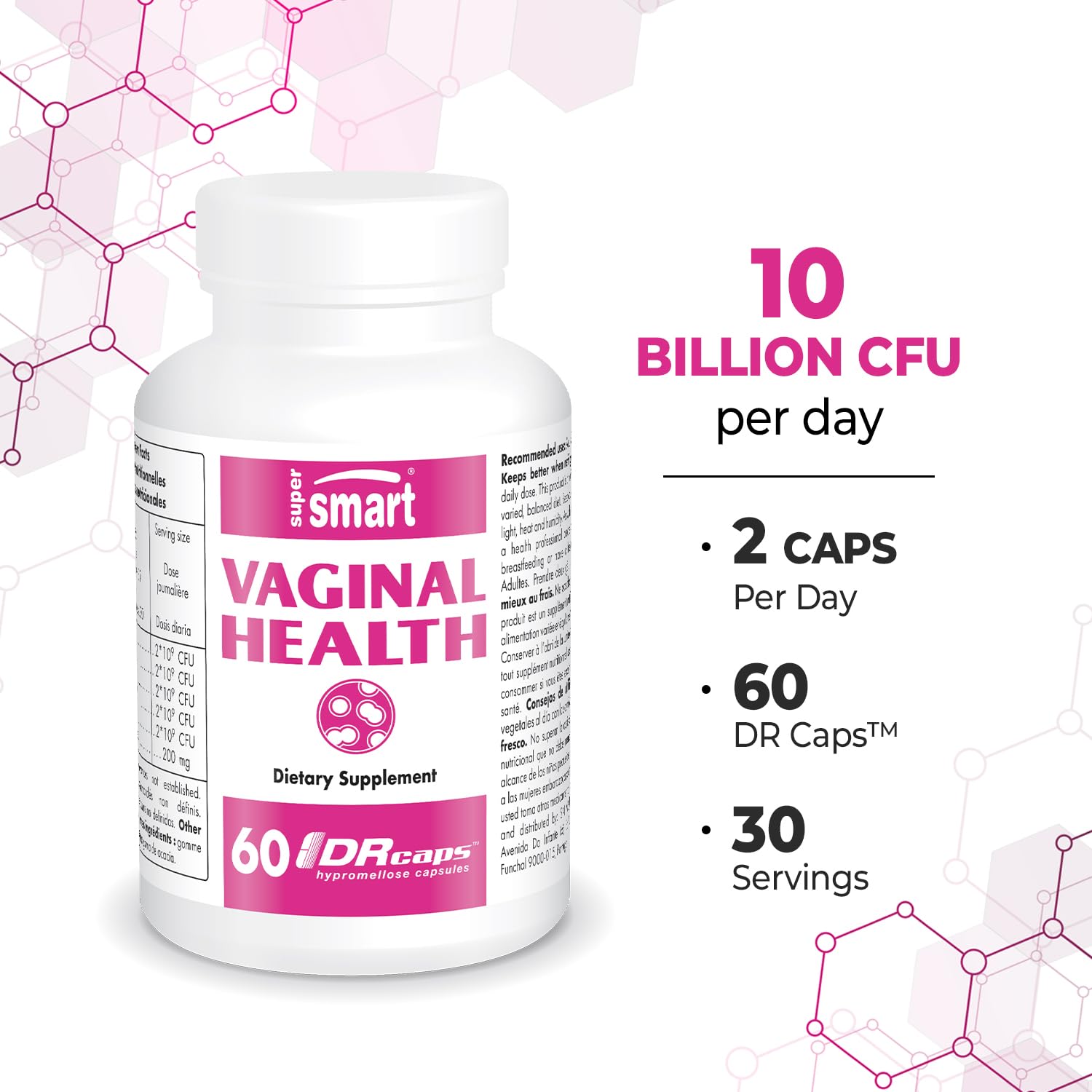 Supersmart Lactobacillus acidophilus capsules focus for targeted vaginal flora support.