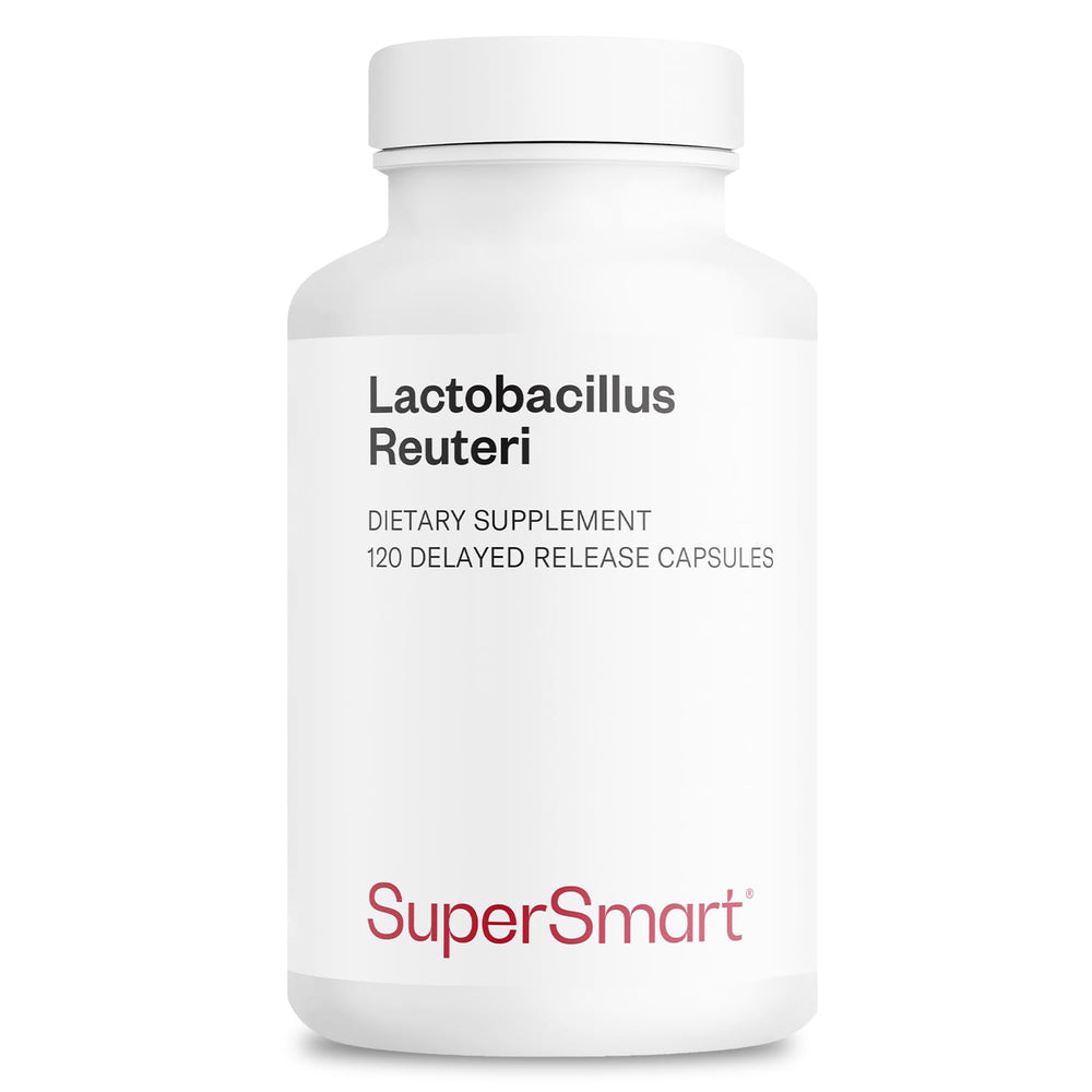 Supersmart Lactobacillus Reuteri bottle with delayed-release capsules for targeted gut support