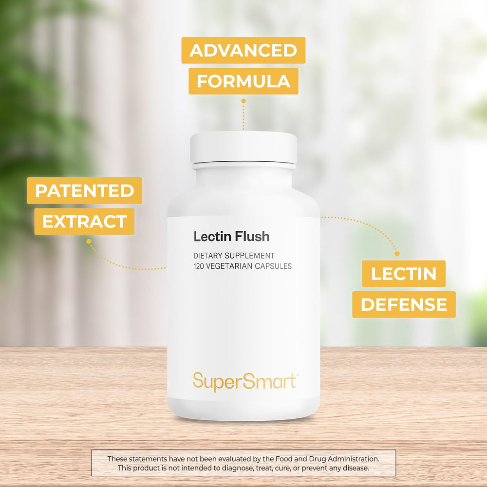 Supersmart Lectin Flush capsules arranged to illustrate the daily 4-capsule serving for digestive support.