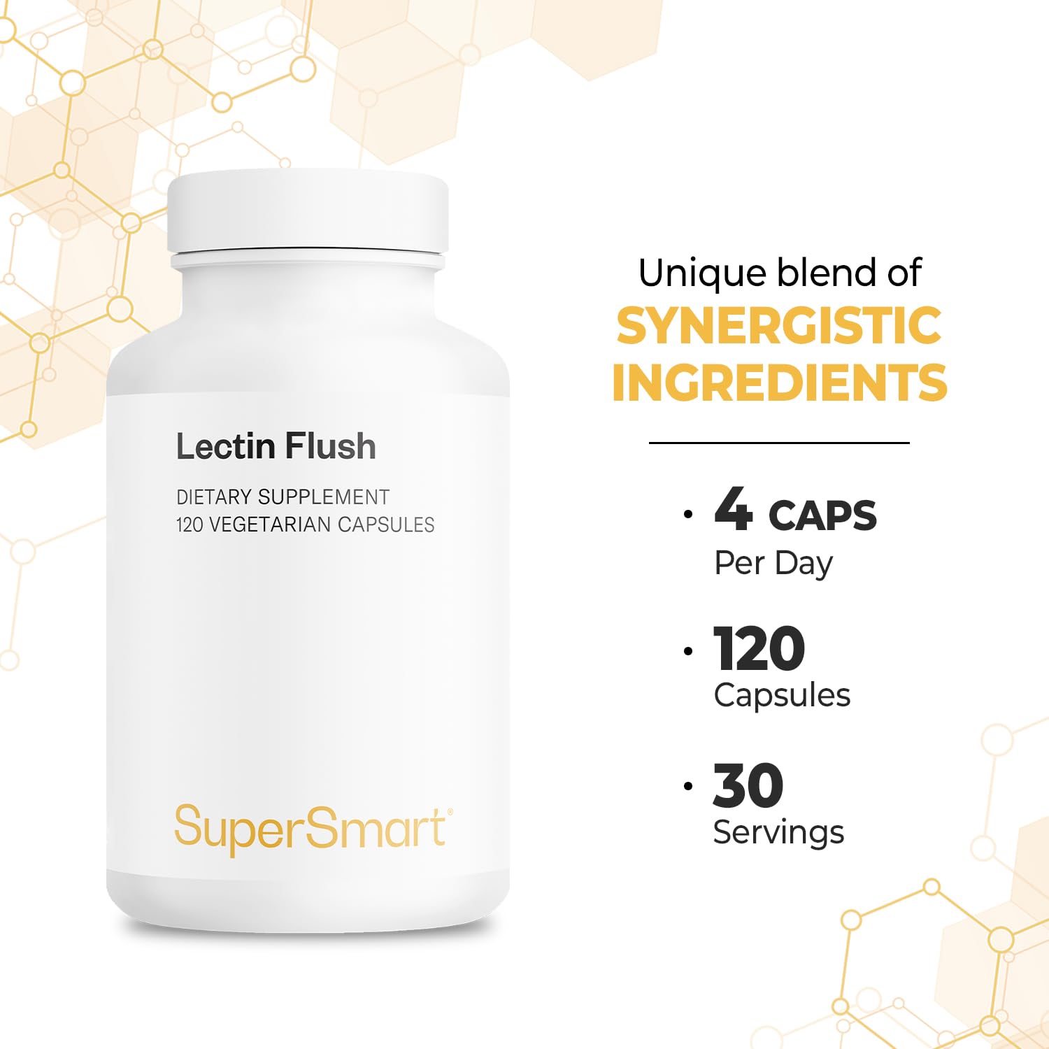 Supersmart Lectin Flush packaging side view showing recyclable container.