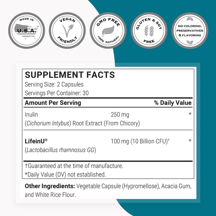 Supersmart LGG with inulin prebiotic visualized as gut nourishment.