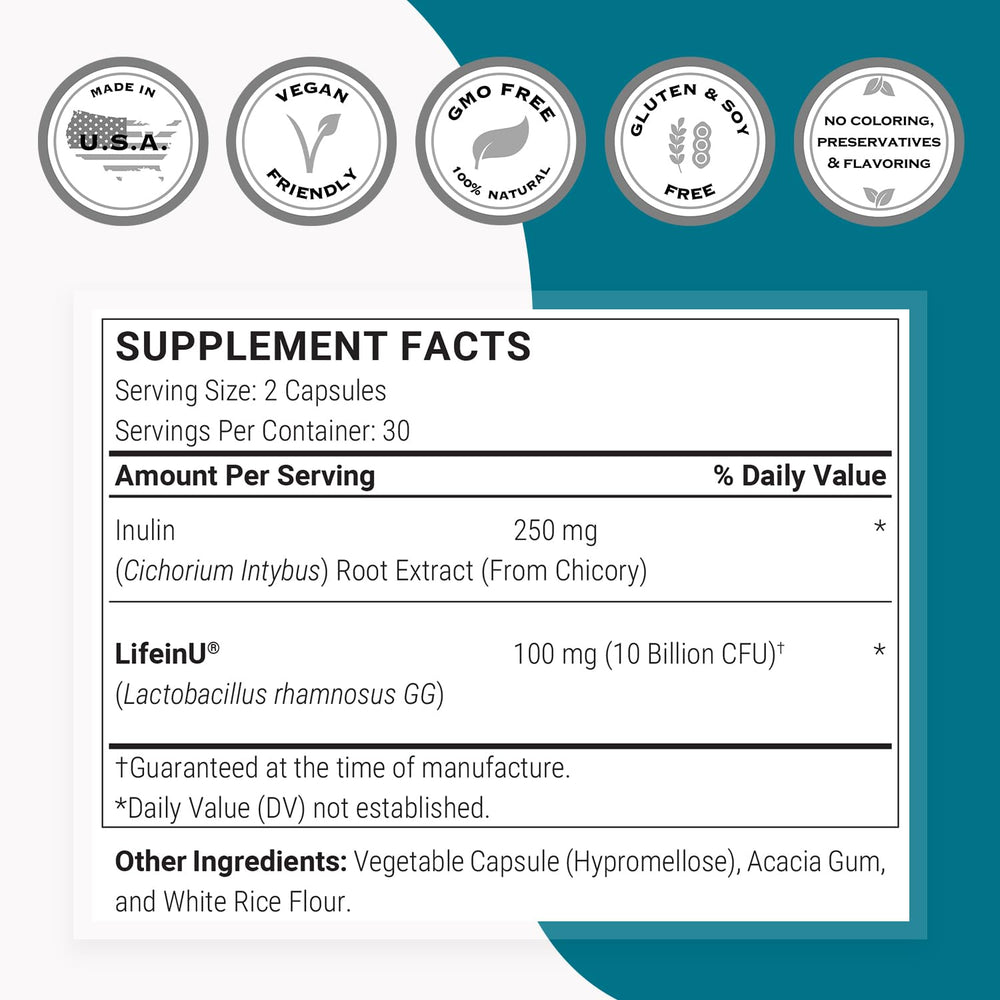 Supersmart LGG with inulin prebiotic visualized as gut nourishment.