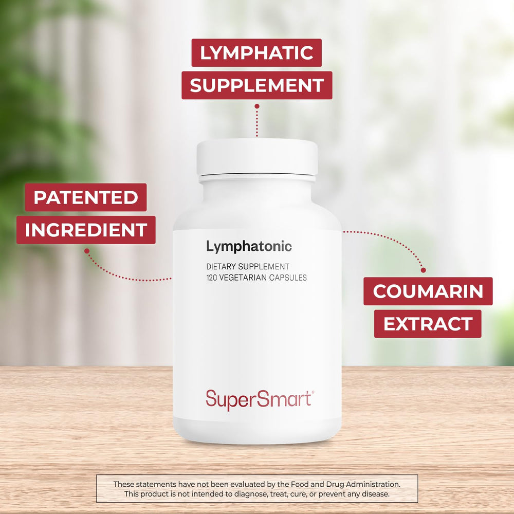 Supersmart Lymphatonic label view, featuring Lymphaselect melilotus extract standardized to 18% coumarin.