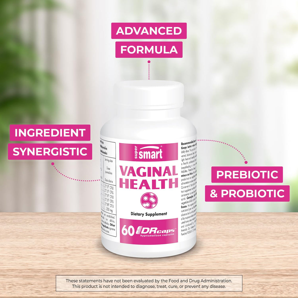 Supersmart prebiotic-probiotic capsules displayed for convenient daily supplementation.