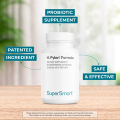 Label detail highlights non-GMO and gluten-free features on Supersmart H. Pylori.