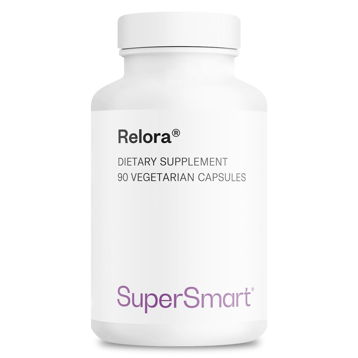 Supersmart Relora 750 mg bottle on shelf suggesting natural stress support