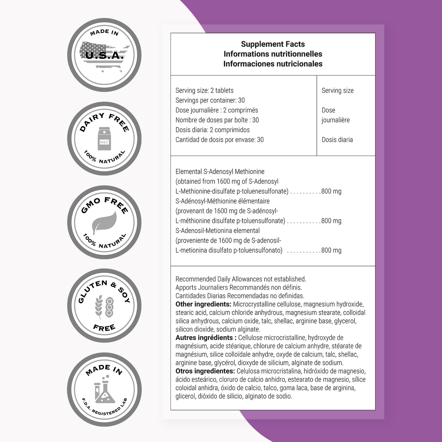Enteric-coated Supersmart SAM-e tablets in blister packs safeguard potency.