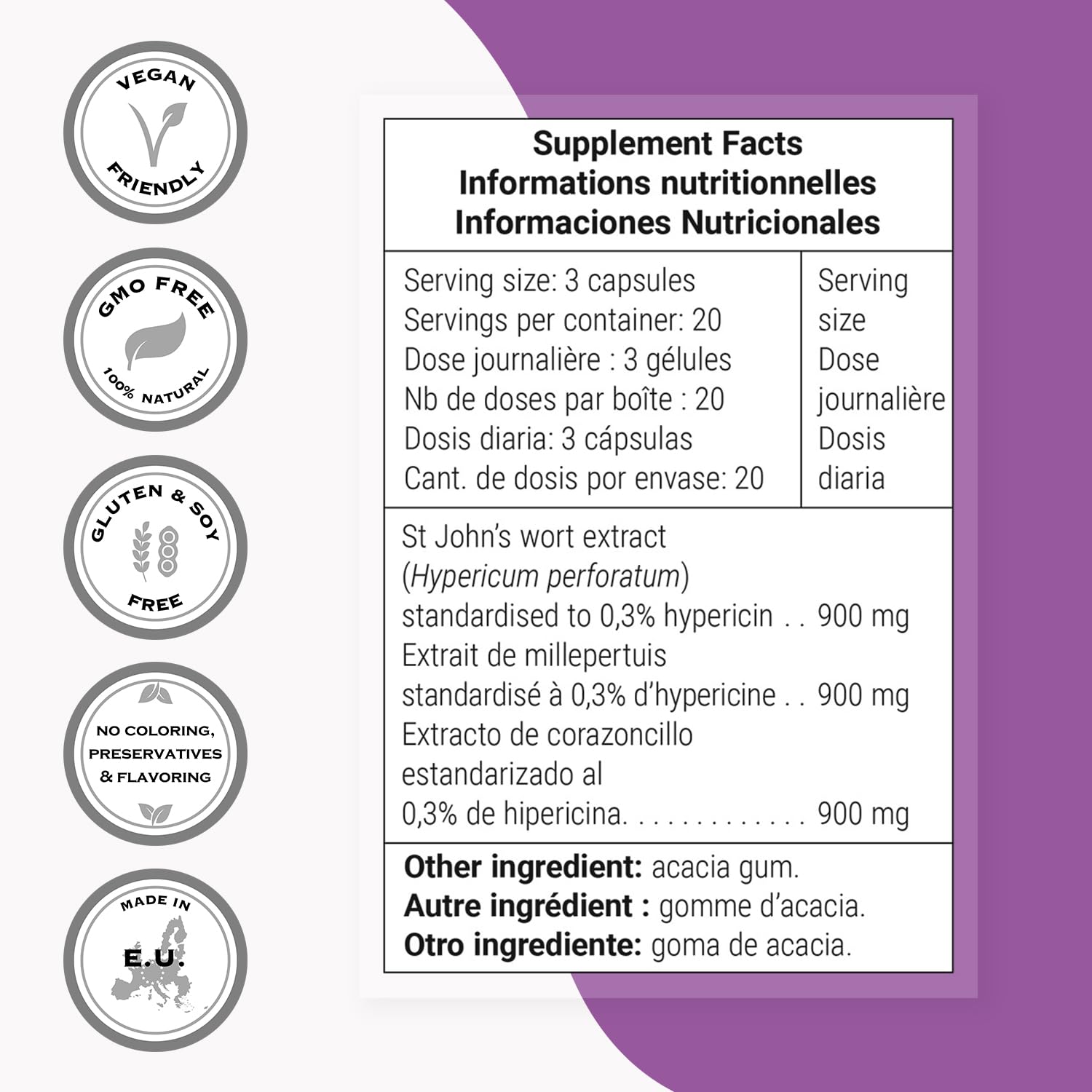 Label detail focused on 0.3% hypericin standardization for reliable dosing.
