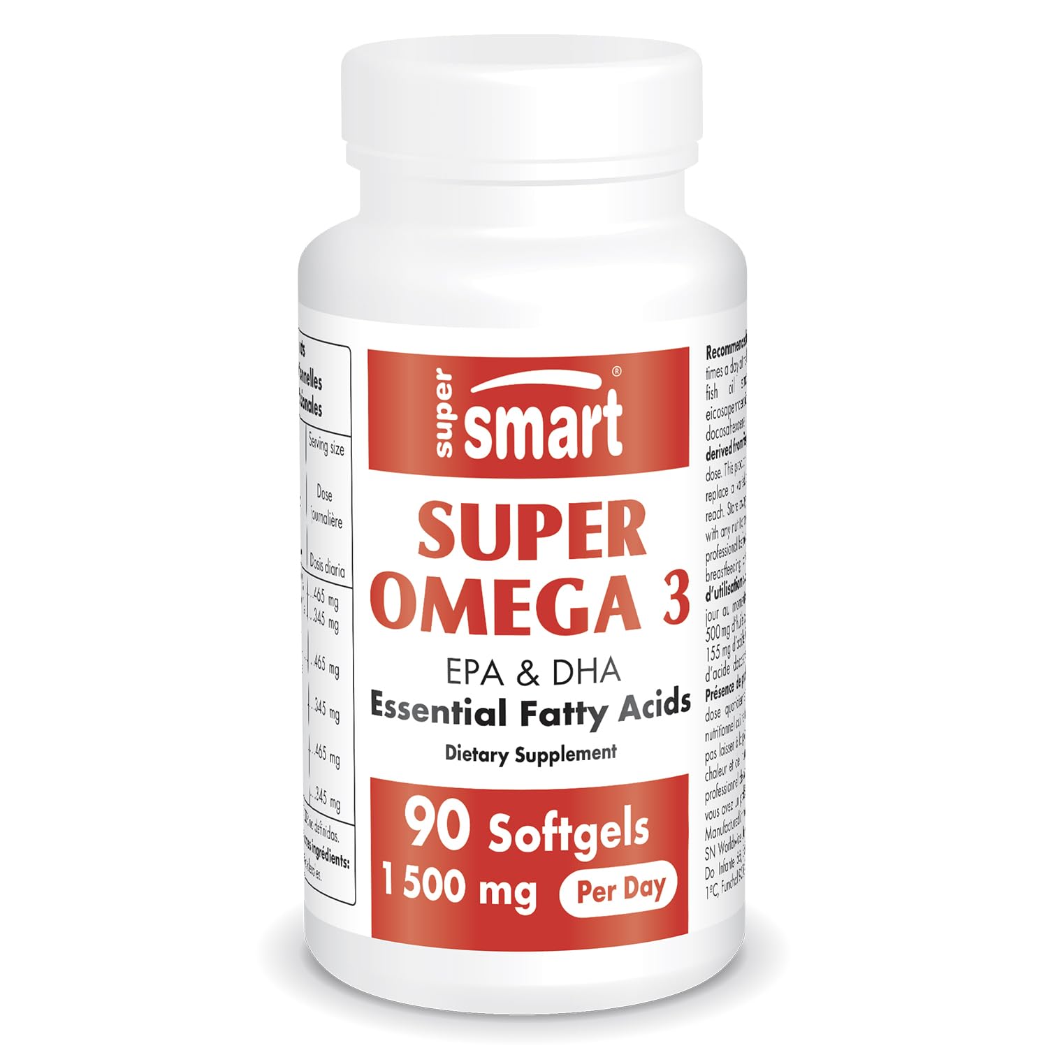 Supersmart Super Omega 3 bottle showing sustainable EPA and DHA source