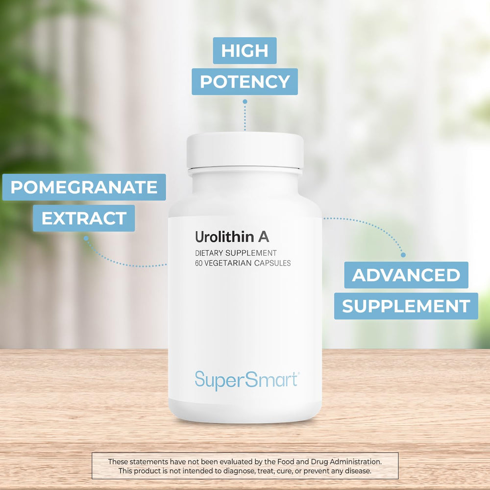 Close-up of Supersmart Urolithin A capsules highlighting 500 mg dose