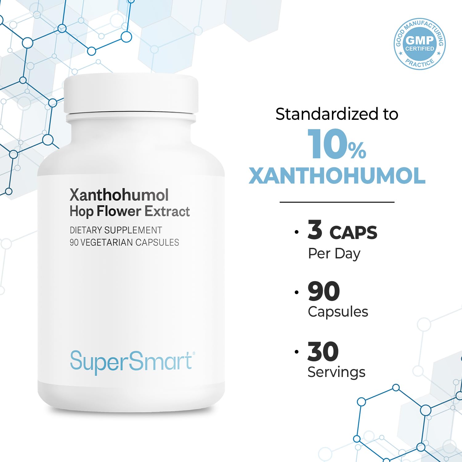 Supersmart Xanthohumol acacia gum and rice flour ingredients close-up
