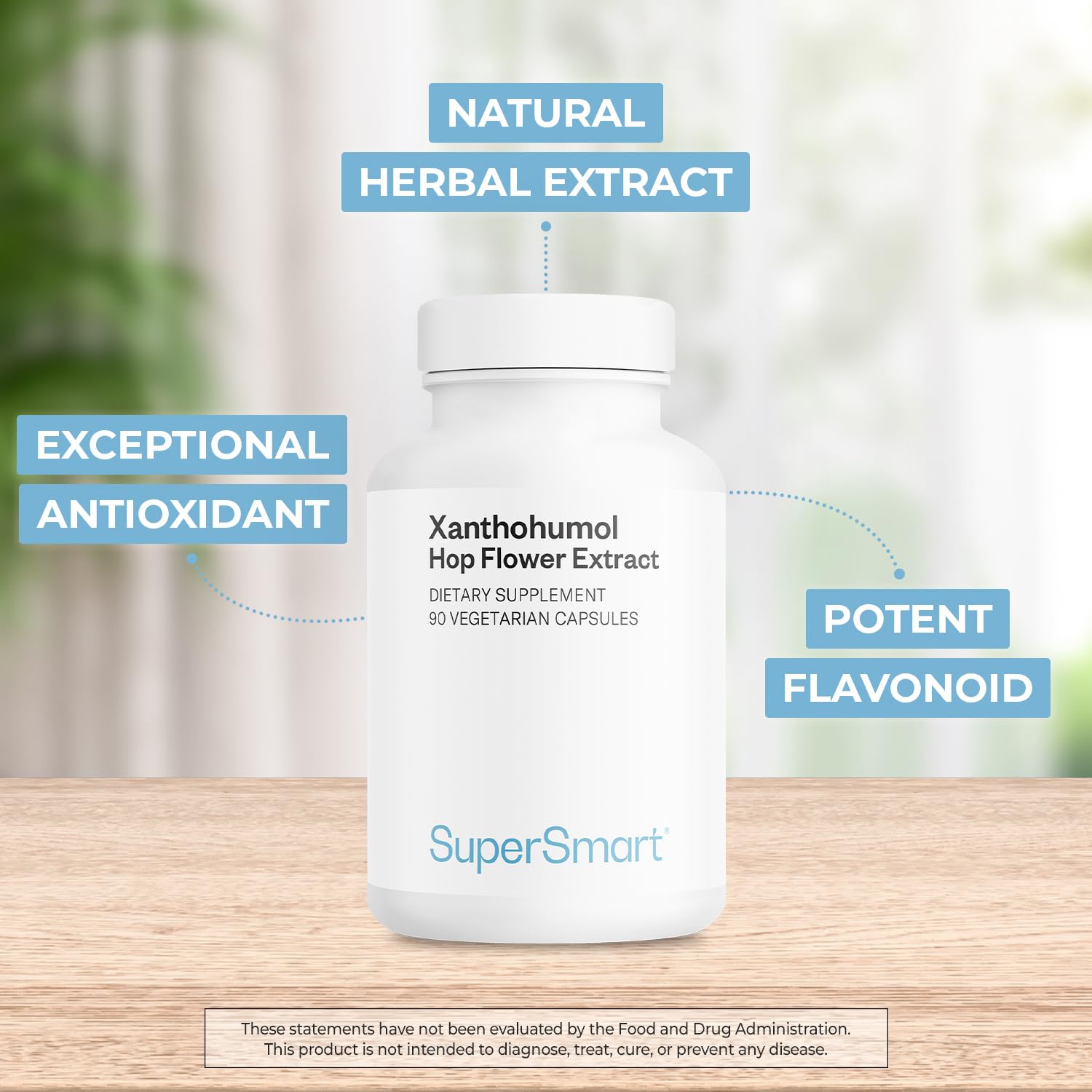 Supersmart Xanthohumol packaging display highlighting clean ingredients