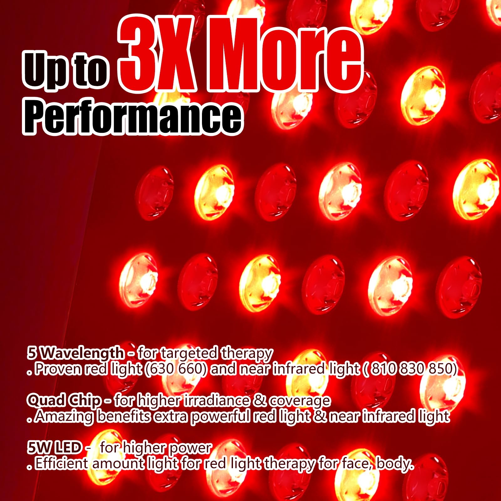 Supersred red light panel at 660nm for soothing near-surface therapy