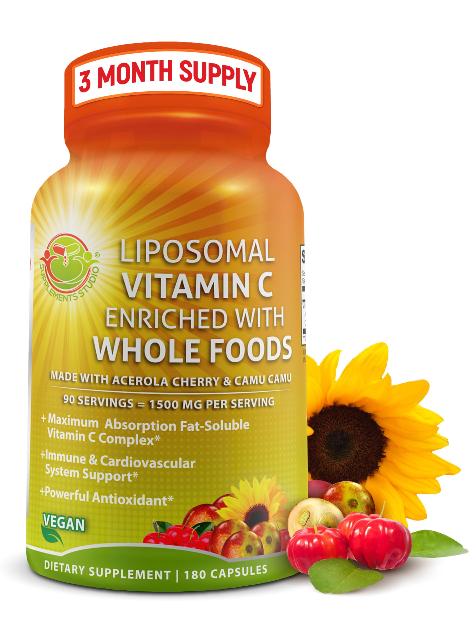 Supplements Studio Liposomal Vitamin C bottle highlighting high-potency formula for immune support
