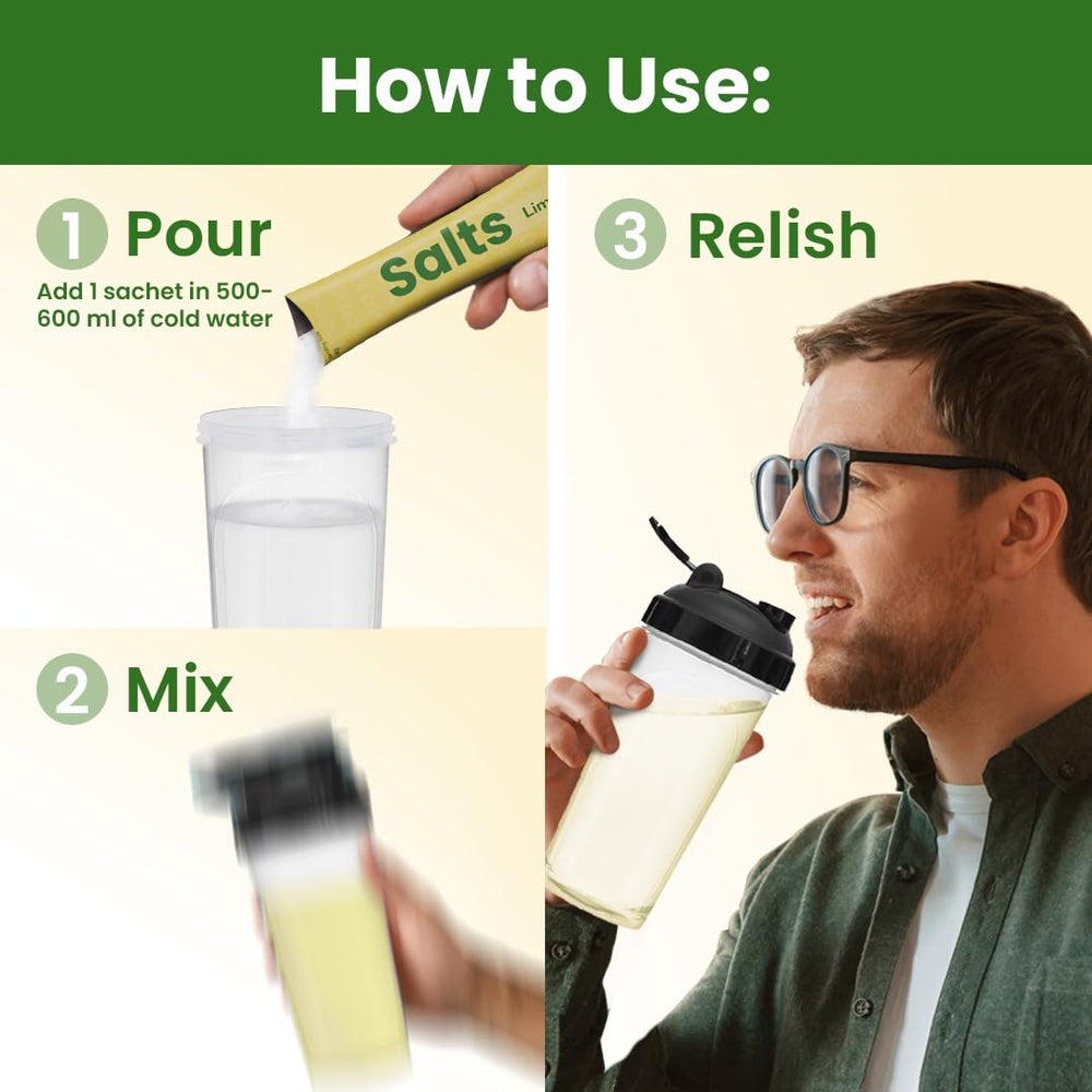SUPPLY6 Salts bottle beside a snack, ideal for on the go hydration