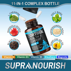 SUPRANOURISH Cortisol Manager blend with 11 ingredients for balanced mood support.