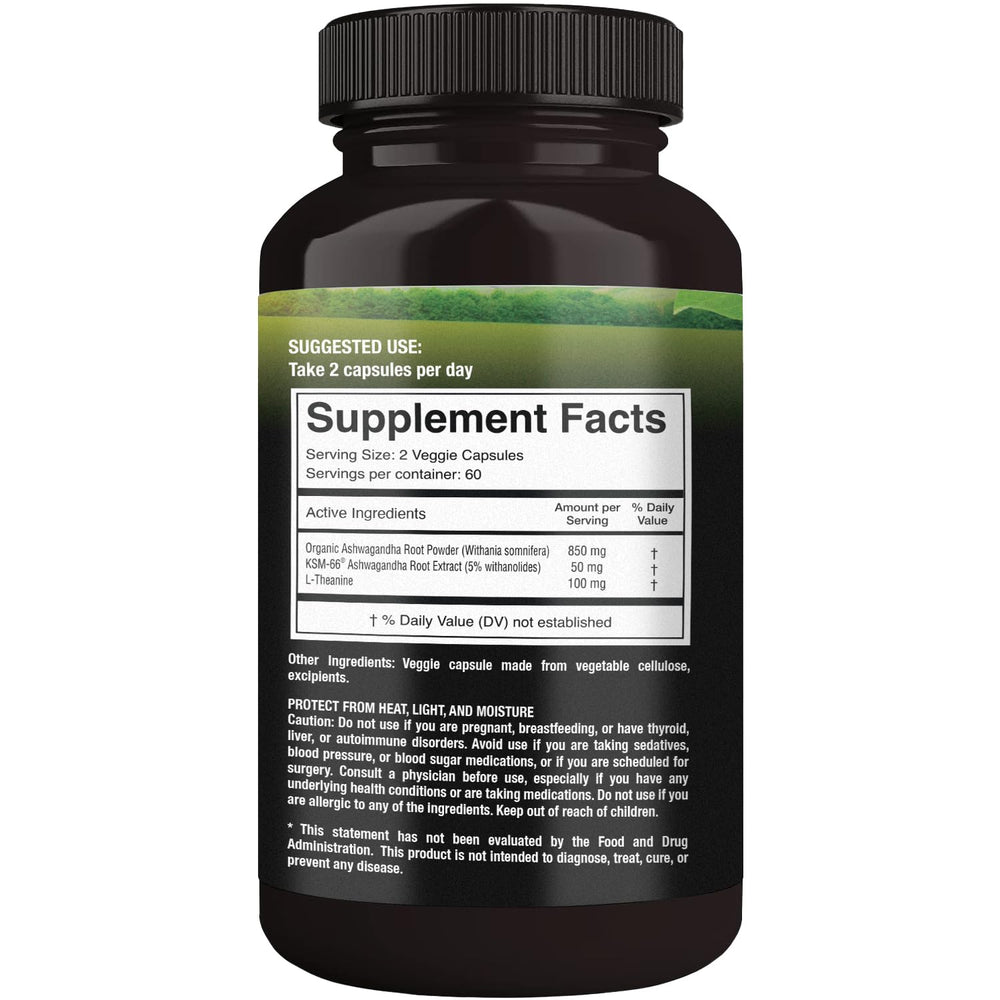 Supreme Herbals Ashwagandha capsules label showing ingredients and brand