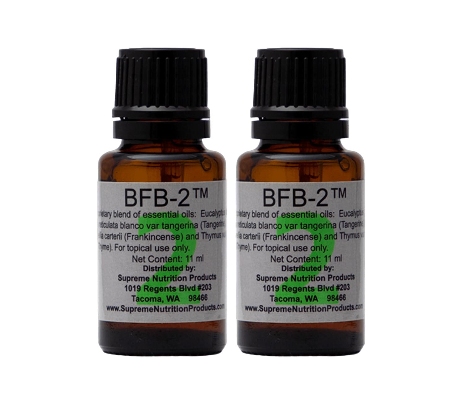 Supreme Nutrition BFB-2 essential oil bottle front, ideal for daily aromatherapy routines.