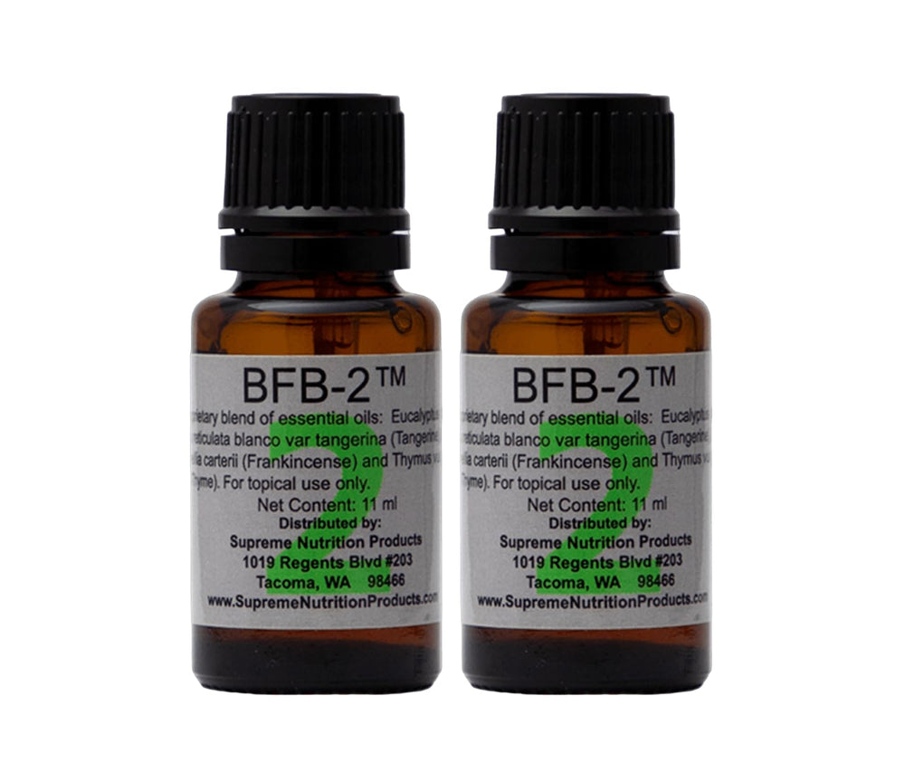Supreme Nutrition BFB-2 essential oil bottle front, ideal for daily aromatherapy routines.
