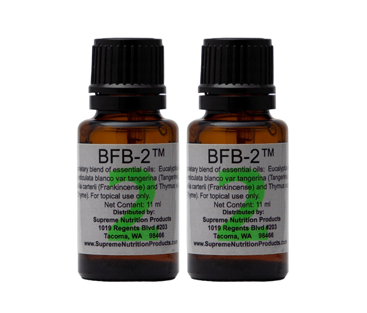 Supreme Nutrition BFB-2 essential oil bottle front, ideal for daily aromatherapy routines.