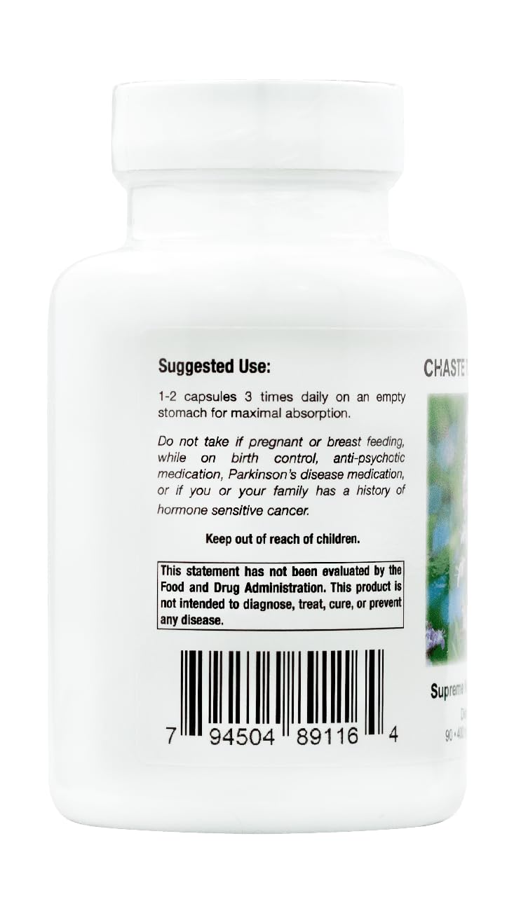 Supreme Nutrition Chaste Tree Supreme label showing product details and purity.