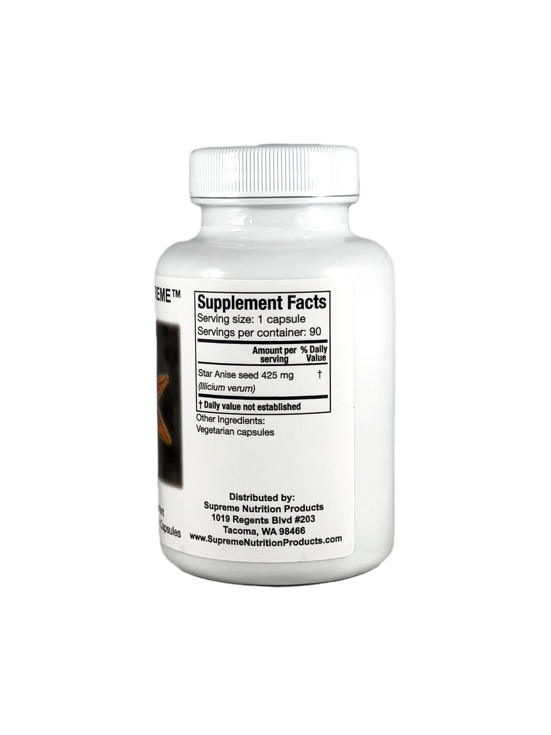 Close-up of Supreme Nutrition Illicium Supreme capsules highlighting purity and quality for flavor.