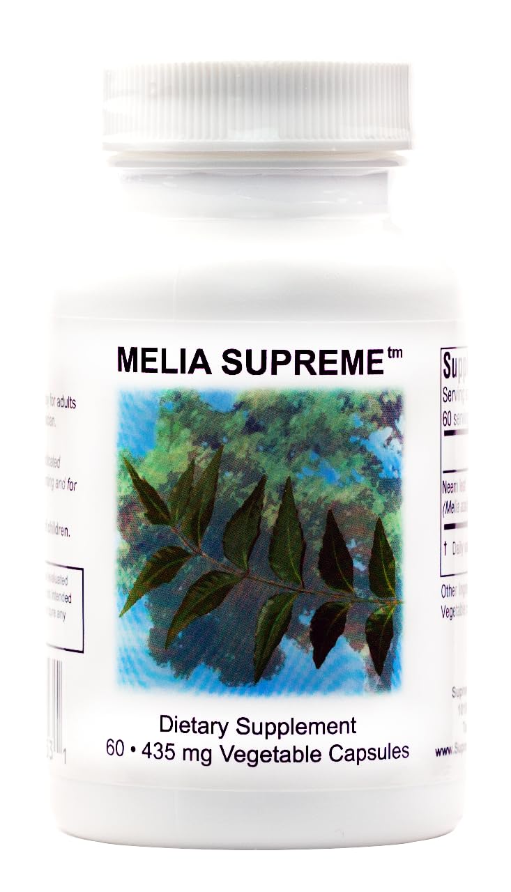 Supreme Nutrition Melia Supreme Neem Leaf capsules front view, pure herbal supplement for daily wellness.